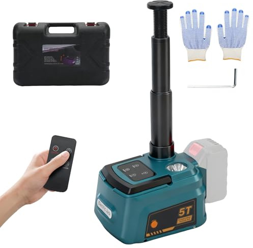 Hydraulisk domkraft 5T kompatibel med Makita 18 V-batterier, 220 W elektrisk domkraft, lyfthöjd 15,5–45 cm, billyftsats för bil, SUV, MPV, däckbyte, reparation