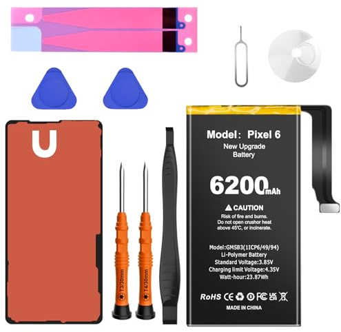 6200mAh Akku für Google Pixel 6, 2026 Neuer 0-Zyklus Ersatzakku mit hoher Kapazität für HTC Google Pixel 6 Model GB7N6, G9S9B16, mit Reparatur-Werkzeugsatz
