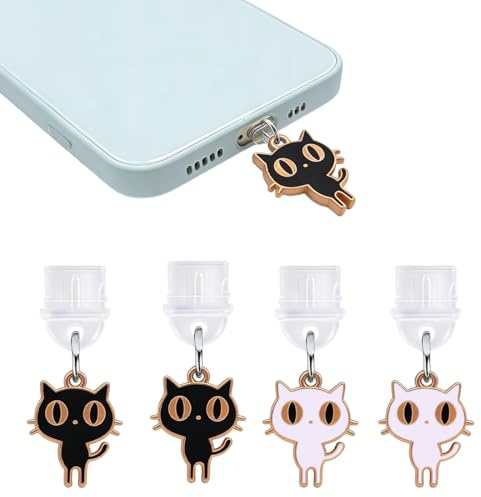 TEOZBLU Bouchons Anti-Poussière USB-C (4 Pièces) - Compatibles iPhone 17 avec Charmes Chat Mignons, pour Port Type-C