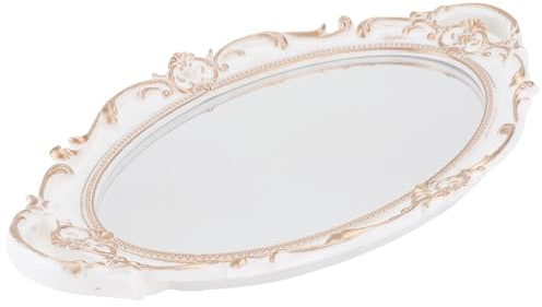 SHINEOFI Plateau Miroir Ovale Décoratif Blanc Surface Miroir, Organisateur de Bijoux et Accessoires Photo, Plateau de Service Élégant pour Cosmétiques, Maison et Bureau, Accessoire Déco