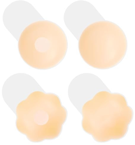 2 Paires Soutien Gorge Adhesif Invisible Silicone Push Up pour Femme Cache-Tétons Réutilisable Remonte Sein Adhesif pour Robes Dos Nu(12cm Round+Flower-Améliorer la Courbe du Buste C/D/E