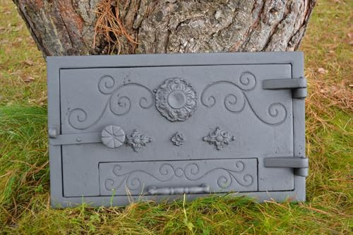 SEZAM, Ofentür aus Gusseisen, Massive dicke Ofentür, Rechtshändig Pizzaofentür, 52.5x3.50x31.50cm, Türen für Pizzaöfen, Brotöfen, Gartenküchen und Räucherkammer (Grau)
