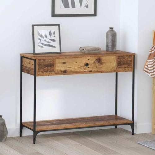 PHGTYUK Console rustique en bois recyclé 100 x 34,5 x 75 cm avec étagères et tiroirs en bois et métal pour table décorative