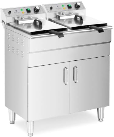 Friggitrice elettrica doppia 26 litri 10.000 watt rubinetto zona fredda armadio professionale acciaio inossidabile 14_0003983