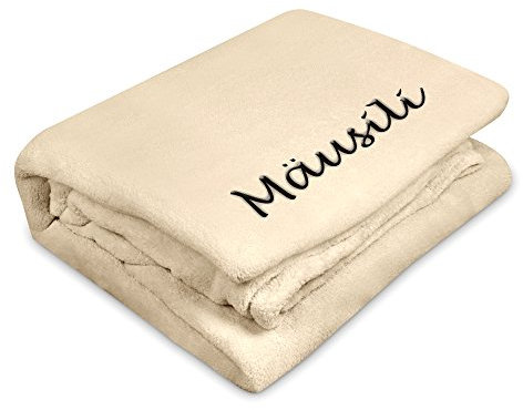 digital print Kuscheldecke mit Namen Mäusili Bestickt - Farbe Wollweiß - personalisierte Decke, Wolldecke