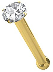 Monster Piercing | 9K Gold Echtgold | Nasenpiercing Nasenstecker Stud | Stabstärke: 22G (0,6 mm) | Stablänge: 6mm | Steingröße: 1,5MM bis 2,5MM | Hypoallergen