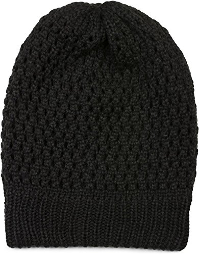 styleBREAKER Strick Beanie Mütze mit Loch Muster, Slouch Longbeanie Winter, Strickmütze, Unisex 04024139, Farbe:Schwarz
