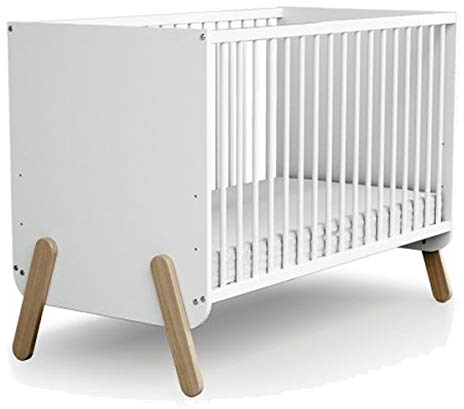 AT4 - Lit bébé en bois 60x120 PIRATE Blanc et Hêtre, sommier à lattes réglable 3 positions