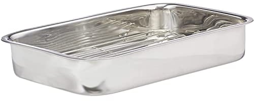 Space Home - Rustidera de Horno con Grill - Bandeja de Horno Universal - Bandeja para Asar - Bandeja para Hornear con Rejilla - Fuente de Horno - Fuente para Asar - Acero Inoxidable - 25 cm