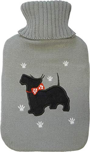 Netagon 2 Litre Hot Water Bottle and Soft Knitted Cover - Great Gift idea for Both Children & Adults (Westie Dog)