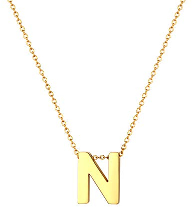 JewelryWe Damen Kette mit Buchstaben A-Z Anhänger, Edelstahl Alphabet Halskette Buchstabenkette mit Buchstabenanhänger für Frau Mädchen, Gold