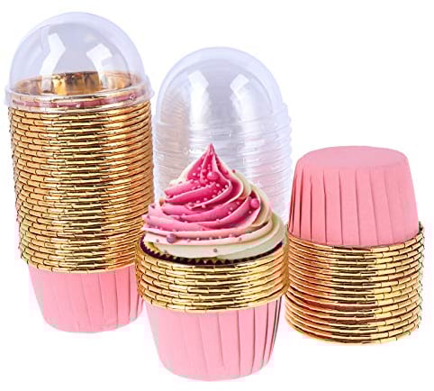 FADACAI 50 Pieces Cupcake Ramekins, 7oz 154ml Cupcake Cases, Disposable Ramekins for Cupcakes, Cupcake Cups with Lids, Muffin Cupcake Baking Cup for Wedding Birthday Party