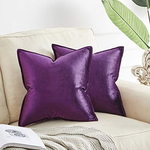 OMMATO Kissenbezug 40x40 cm Lila Kissenbezüge Samt dekorative Kissenhülle 2er Set Dekokissen für Sofa Schlafzimmer Wohnzimmer Auto