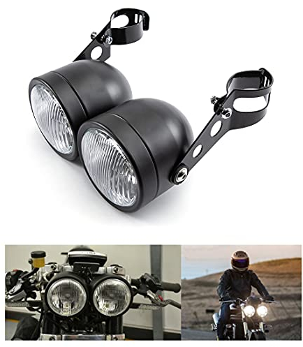 Phares de moto phares avant doubles avec support pour Bobber Chopper Cafe Racer