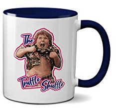 Trüffel-Shuffle-Tasse, mit Zitat aus Film und Tanz, klassisches Abenteuer-Geschenk, für Kaffee, Tee, Keramik, robuster Griff, spülmaschinenfest und mikrowellengeeignet, blauer Griff