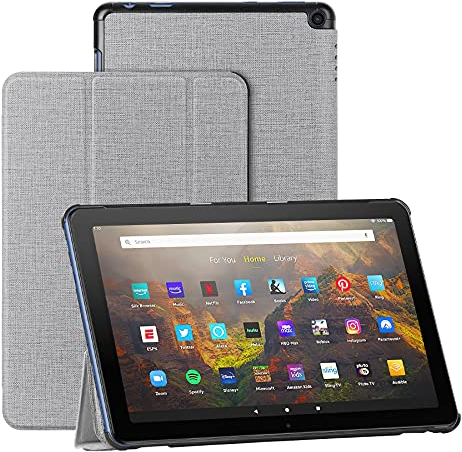 Foluu Hülle für Fire HD 10/Fire HD 10 Plus 2021, Auto Sleep/Wake Magnetic dünn leicht mit dreifach faltbarem Ständer Smart PU Schutzhülle für Amazon Fire HD 10 Tablet 11. Generation 2021 (grau)