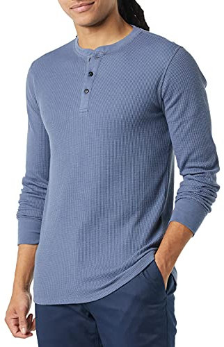 Amazon Essentials Men's Slim-Fit Long-Sleeve Waffle Henley Shirt, Indigo, L
