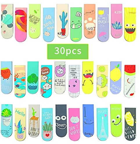 TOPPLAYER Lesezeichen Magnetisch, 30 Stück Niedlichen, Lesezeichen Kinder, Optische Lesezeichen Bunt, Magnetic Bookmarks für Büro Lesebriefpapier (A)