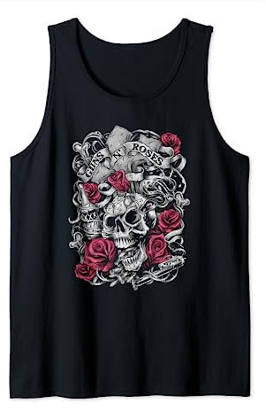 Guns N' Roses Official Flourish Skull Pink Roses Tank Top