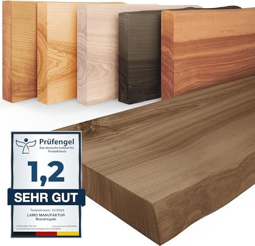 LAMO Manufaktur Wandregal Holz Baumkante | Regal Farbe: Nussbaum | Pure: ohne Montage Set | 40 cm