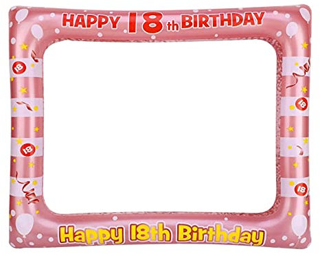 YAAVAAW 18th Birthday Photo Booth Props, Rose Gold Inflatable Selfie Frame, Giant Inflatable Party Photo Booth Frame, Decorative Cutout, Polyvinyl Chloride, Floral Pattern, 71 x 58cm/ 27.9 x 22.8 inch