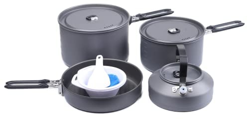 Fire-Maple Feast 4 Camping Cooking Set | Outdoor Cookware Kit with Ultralight Pot Kettle Pan for 4 People Camping Picnic Hiking BBQ