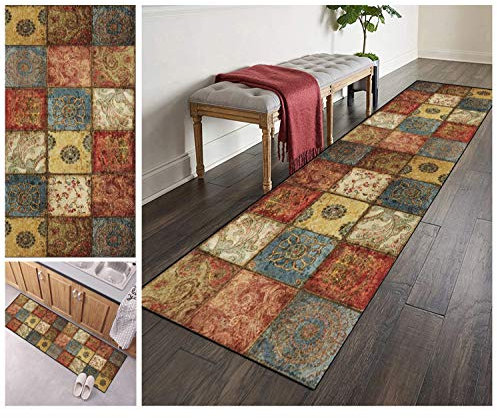 ZVEZVI Teppich Läufer Flur Küche rutschfest Waschbar Bunter Vintage Boho 40x200cm Boho Bunter Modern rutschfest Waschbar Vintage Kücheläufer Teppichläufer Polyester Meterware Anpassbar