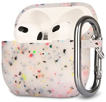 KOKOKA Silikon Hülle Kompatibel mit AirPods 3 Case und Schutzhülle für AirPods 3rd Generation 2021, Stoßfeste Weiche Dünne Case für Airpods 3 Mit Karabiner, Front-LED Sichtbar, Floral