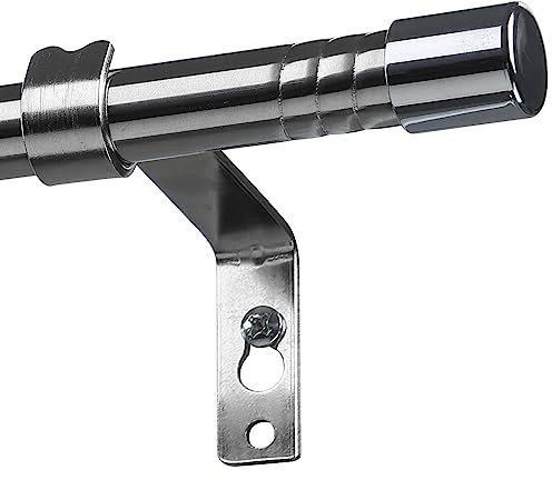 Curtain Poles for Window, Single Curtain Rod with Silver Finials 76 to 238 cm, Adjustable Silver Curtain Pole with Brackets Fittings Set for Living Room & Door