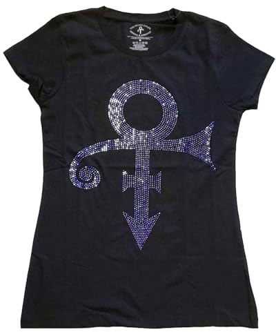 Prince T Shirt Purple Symbol Diamante Logo Official Womens Skinny Fit Black L
