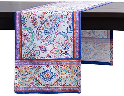 Maison d' Hermine Tischläufer, 100 % Baumwolle, dekorativ, waschbar, für Zuhause, Küche, Esszimmer, Party und Camping, Geschenke für Muttertag, Frühling und Sommer (indisches Blumenmuster, 37 x 180 cm