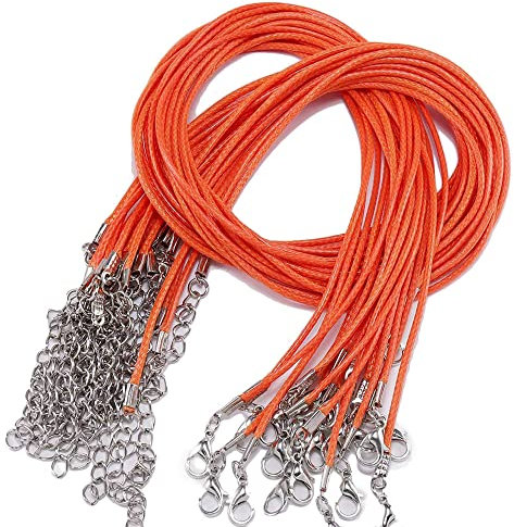 GIVBRO 20Pcs Waxed Necklace Cord with Clasp Necklace Bracelet Cord Pendant Hanging Rope for Jewelry Making DIY Craft Orange
