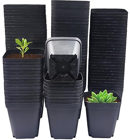 RooTrimmer Lot de 120 pots carrés profonds en plastique de 7,6 cm avec drainage (noir, 7,8 cm, 120 pièces)