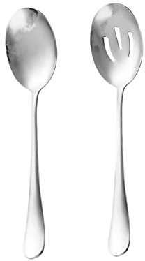 Cucchiai da portata in acciaio inossidabile, cucchiai grandi con intaglio argento, 21,8 cm, per servire e cucinaristorante, set da 2 pezzi lunghi
