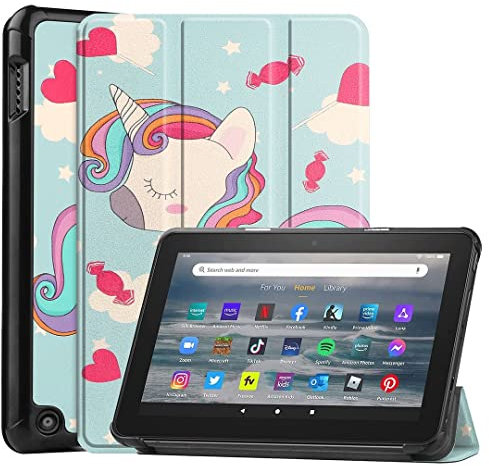 SATURCASE Funda para Amazon Fire 7 2022 lanzada (12ª generación), hermosa funda protectora de piel sintética con tapa y función atril para tablet (KN-7)
