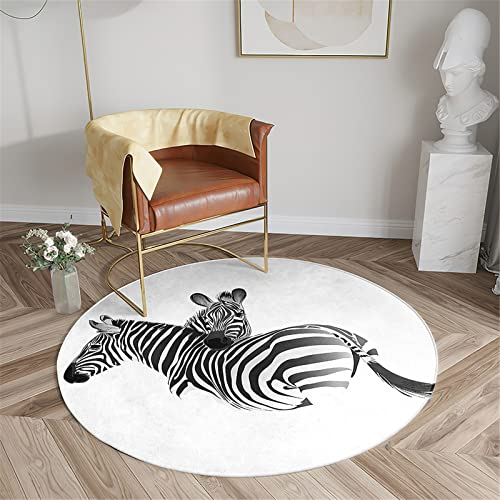Chickwin Wohnzimmer Teppich Rund, Tier Muster Rutschfester Teppich Moderne Flanell Flauschig Weich Groß Teppiche Fußmatte für Schlafzimmer Küche Dekoration (Durchmesser 120cm,Schwarzes Zebra)