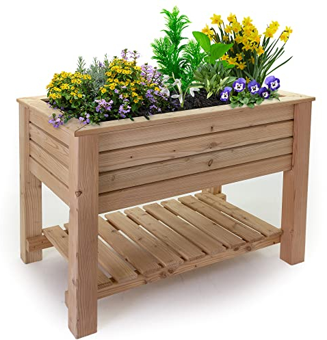 Holzfee Pflanzkasten Hoch Primus 90 x 58 x 75 cm | Hochbeet Tisch Pflanzkasten Massiv Lärche