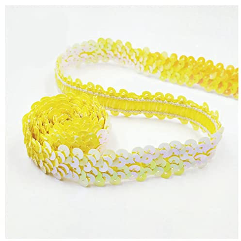 SHTGOI 10 Yards Pailletten Bänder Elastisch Glitzer Paillettenbesatz 2 cm Breite Paillettenband Trim 2-Reihiger Paillettenborte Stoffband für DIY Nähen Kleidung Handwerk Deko Gelb