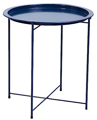 ELICNA Tablett Metall Beistelltisch Rund Klappbar Moderne Beistelltische Sofatisch Kleiner Couchtisch Stabiler Snack Nachttisch (Color : Blau)