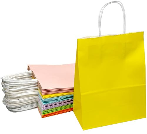 30 Gift Wrap with Handles Bulk, Paper Party Bags, Coloured Paper Bags for Birthday Wedding Party Favors Grocery Retail Shopping Takeouts Business - 6 Colours - 8.2 x4.3x10.6 inch