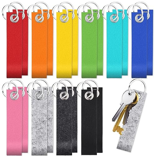 Zocipro 20 Stück Filz Schlüsselanhänger, Bunter Filz Schlüsselanhänger Rohling mit Edelstahl Ring Blanko Filzanhänger Beschriftbar Schlüsselring für DIY Handwerk Dekoration Taschen Basteln (13 * 3cm)
