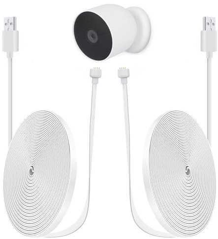 iTODOS 2 Pack 20ft/6m Power Cord for Google Nest Cam (Battery) Only,Replacement Cable,Weatherproof Outdoor,Flat Charging Cable for Nest Camera(Battery)-White