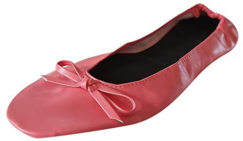 Women's Elastic Foldable Portable Pumps Bow-Tie Ballet Ballerina Flats Dolly Shoes Princess Flats for Weddings and Parties fit Teen Girls Hot Pink