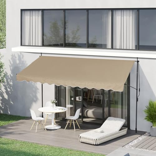 CLIPOP Auvent manuel rétractable de 3 x 1,2 m avec fixations et poignée d'enroulement (beige)