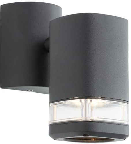 Lightbox Außen Wandlampe - 15 x 14 cm - moderne Outdoor Wandleuchte für den Eingangsbereich - spritzwassergeschützt (IP44) - GU10, max. 18 W - aus Metall/Glas - in Schwarz