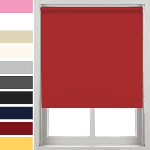Ev Dekor Thermal Insulated Blackout Roller Blinds, Easy Fit Child Safe Room Darkening Shades Fittings Included Red(60X165cm) Premium Fabric Roller Window Blind Bedroom Home Office