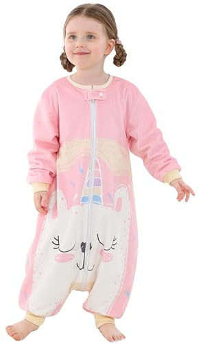 HAHASHOW Baby Schlafsack mit Füßen Schlafsack mit Beinen 1-3 Jahre Rosa | Maschinenwaschbar, 2 Wege Reißverschluss, Langärmelig, 1.5 Tog Extraweicher Polyesterstoff, Geeignet für alle Jahreszeiten