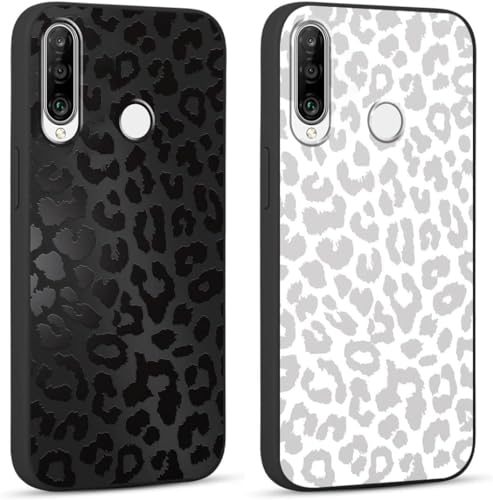 Yoedge 2 × Funda para Huawei P30 Lite/P30 Lite New Edition 6,15, Carcasa para Teléfono Móvil con Leopardo Dibujos Aesthetic,Antigolpes Capa de Soft Silicona TPU para Huawei P30 Lite Blanco Negro Case