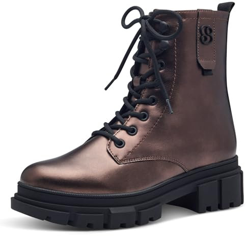 s.Oliver Damen Stiefeletten ohne Absatz zum Schnüren Vegan, Metallisch (Bronce Metall.), 41 EU