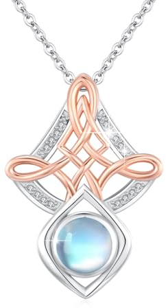 OHAYOO Mondstein Kette Silber 925 Keltischer Mondstein Anhänger Halskette Keltischer Wikinger Schmuck Damen für Mädchen Teenager Frauen Geschenke